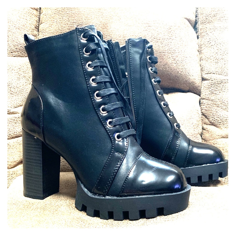 Chunky heel combat boots